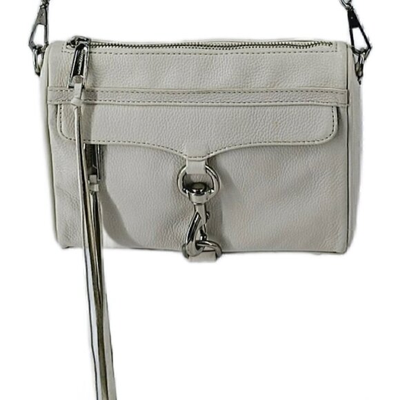 REBECCA MINKOFF Mini MAC White Pebble Leather Silver Chain Accent Strap Studs - Picture 5 of 16